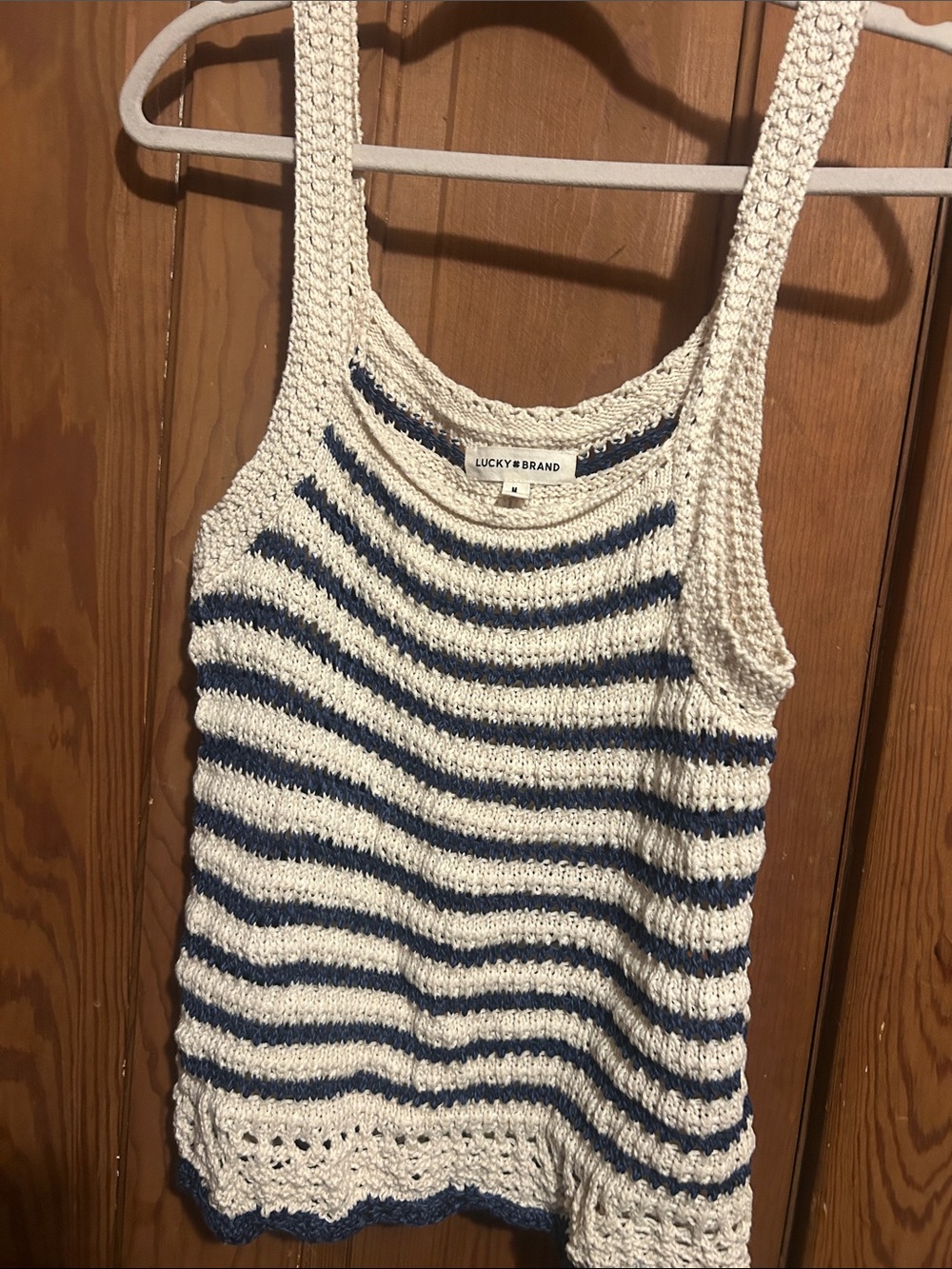 Lucky Brand Cream and Navy Striped Crochet Tank
